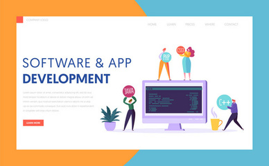 程序員的工作理念。編碼或在線編程教育。平面等距向量圖。網頁模板。矢量插圖